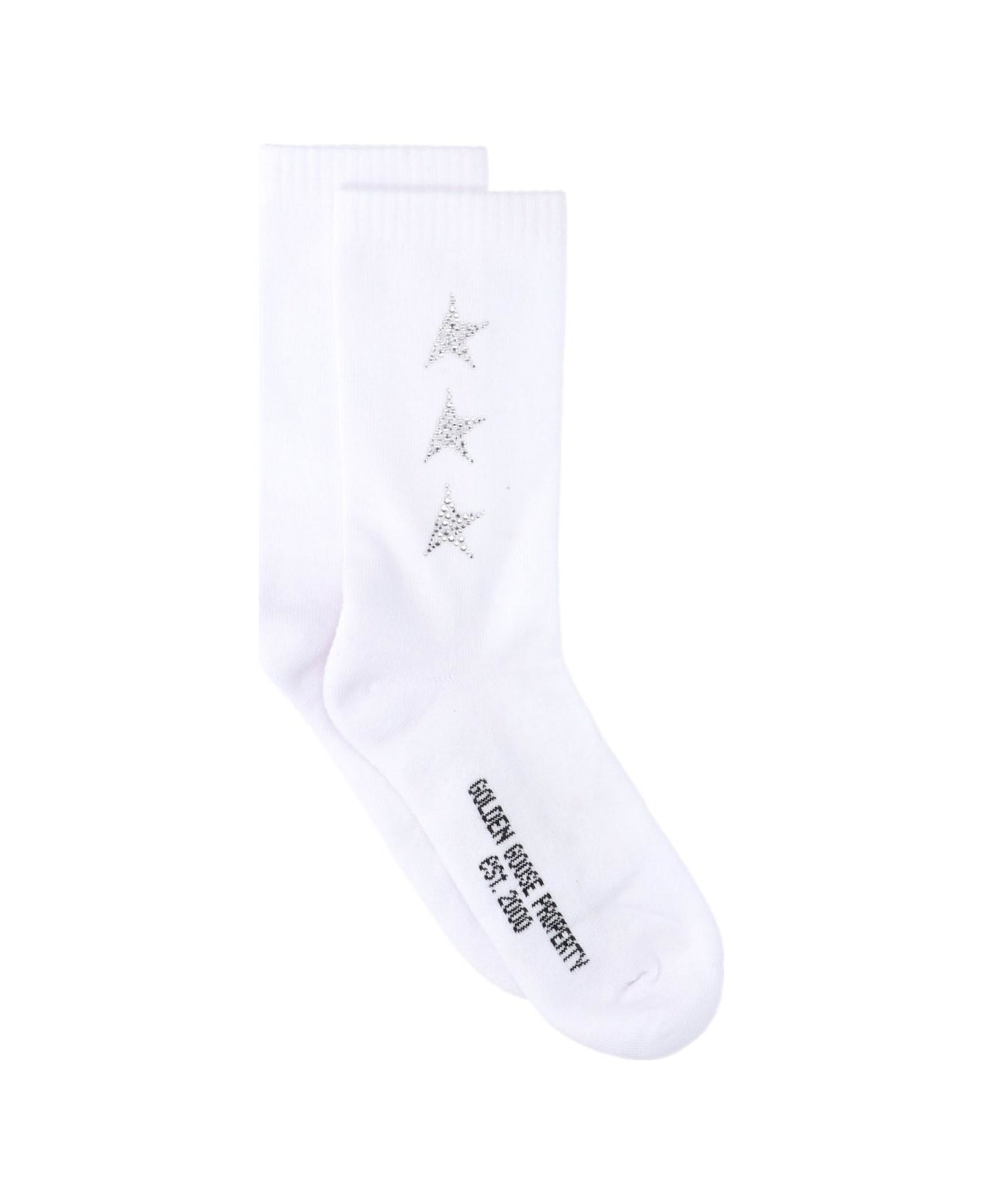 Golden Goose Rhinestone Logo Socks - WHITE/CRYSTAL