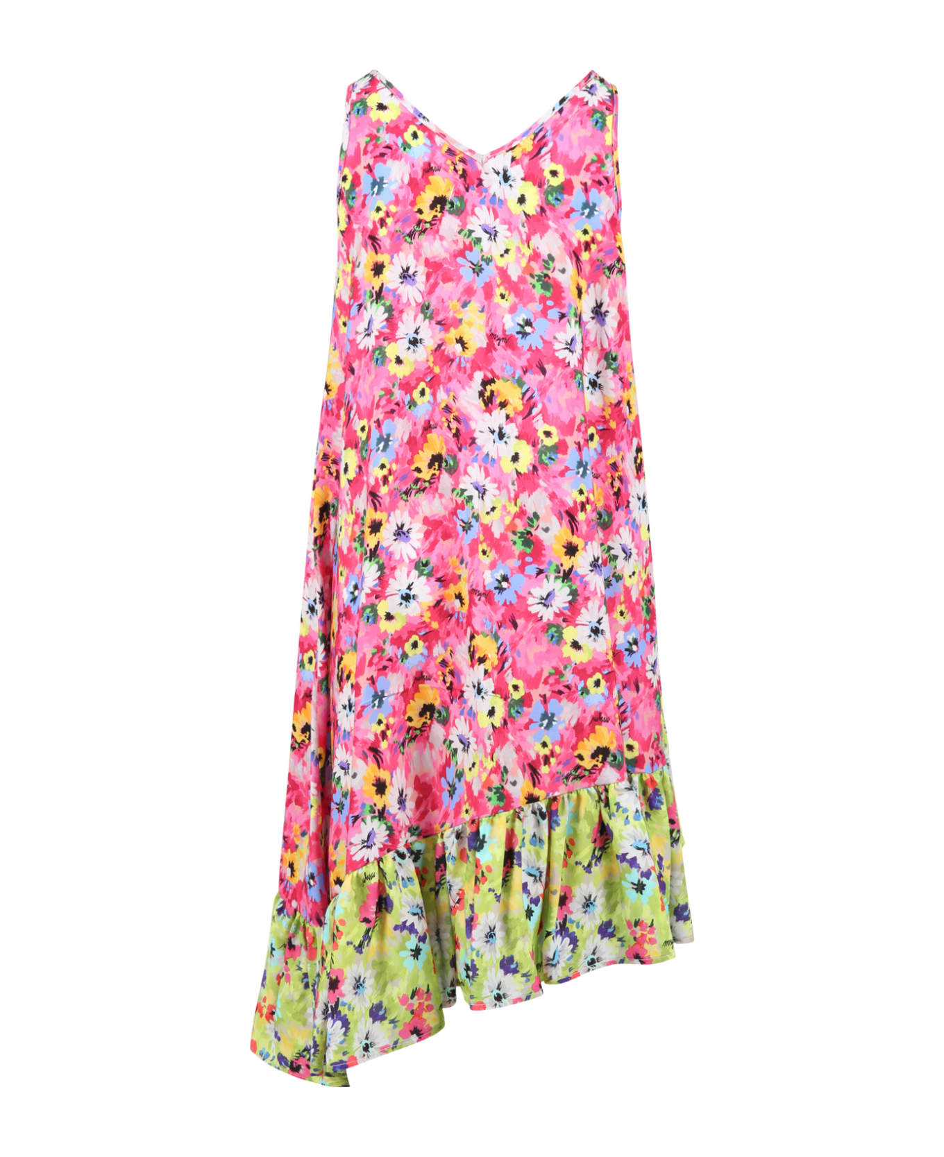 MSGM Multicolor Dress For Girl With Floral Print - Fuchsia
