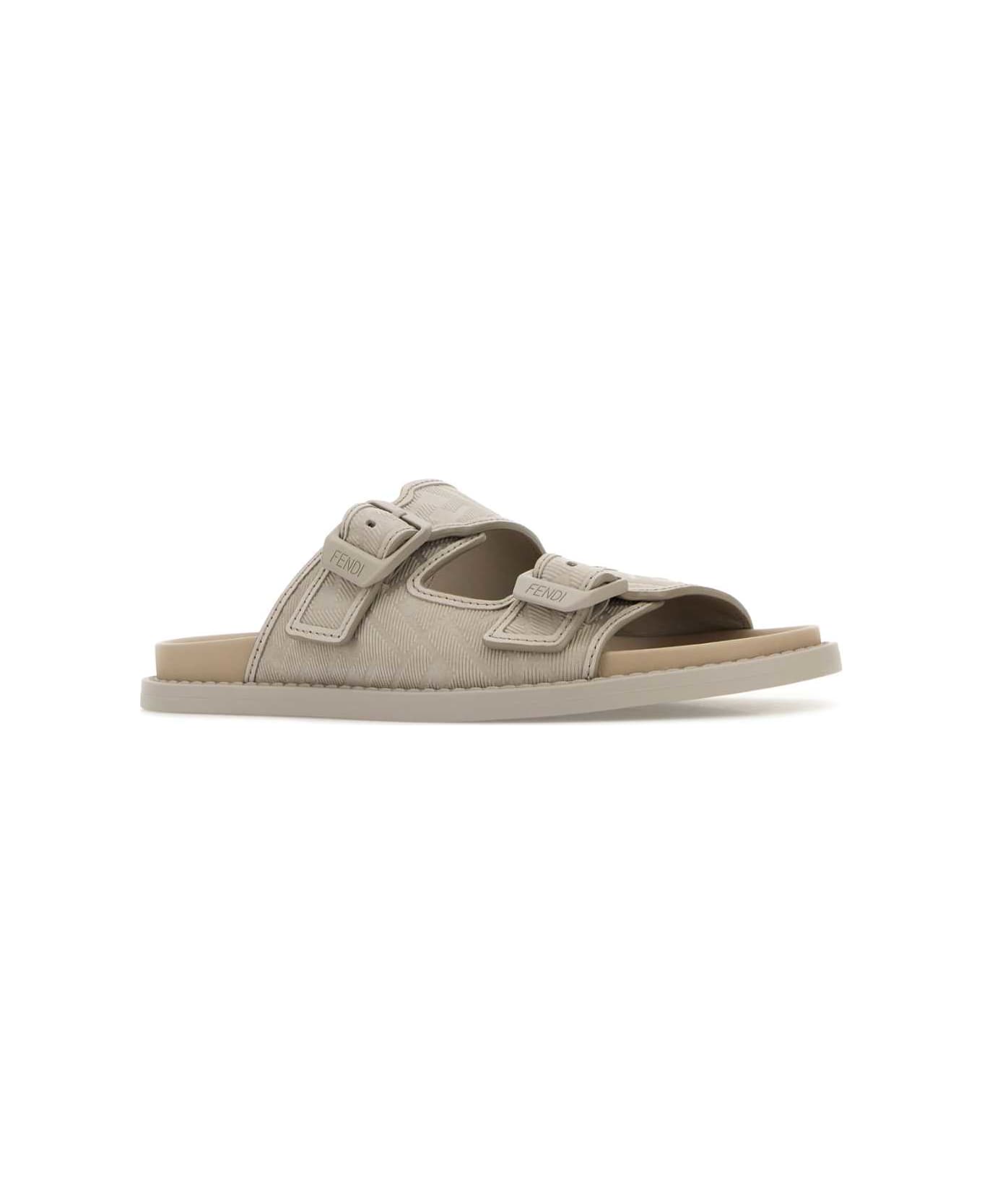 Fendi Cappuccino Leather Fendi Feel Slippers - BEIGE+BEIGE