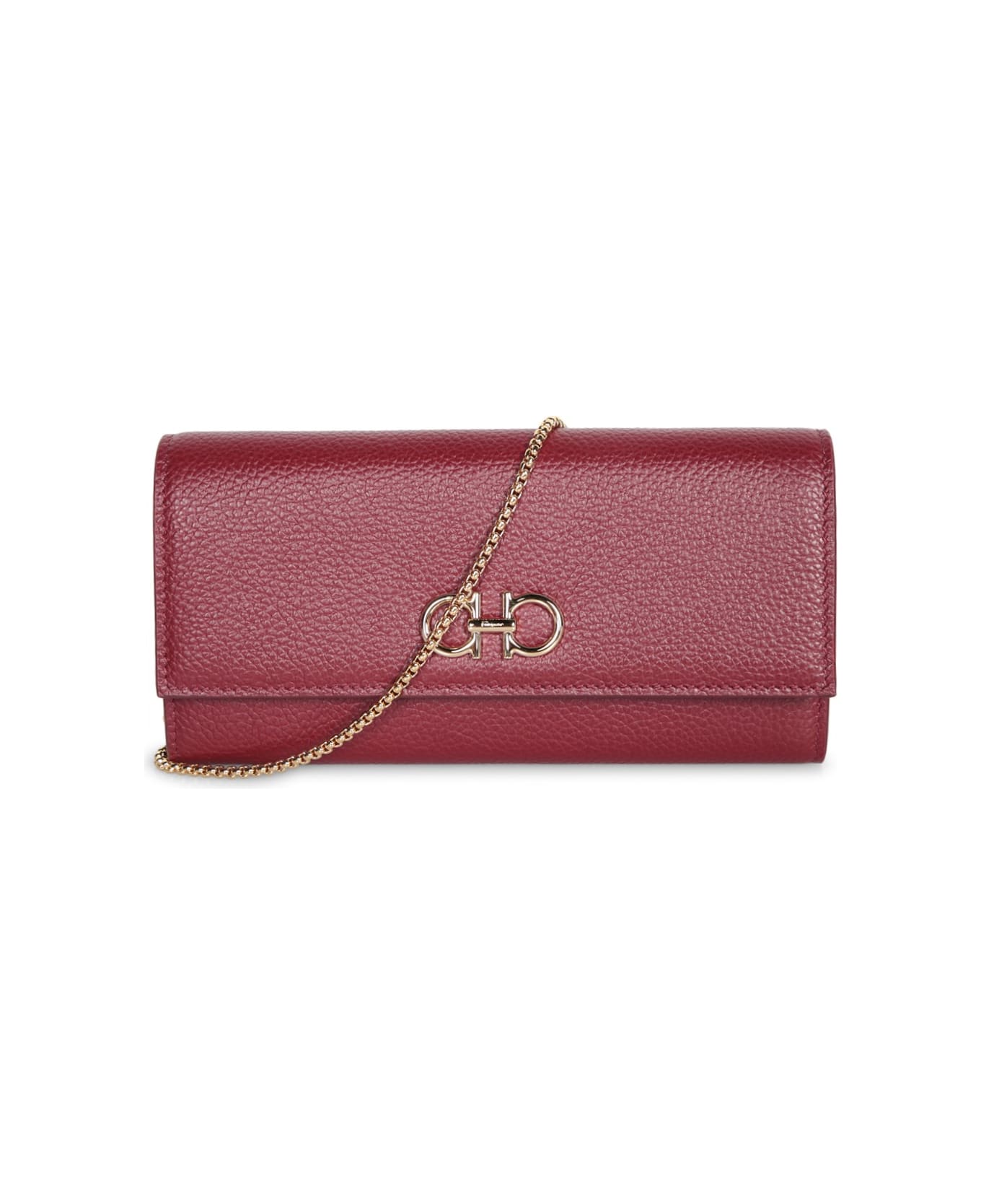 Ferragamo Burgundy Wallet On Chain Bag - Bordeaux