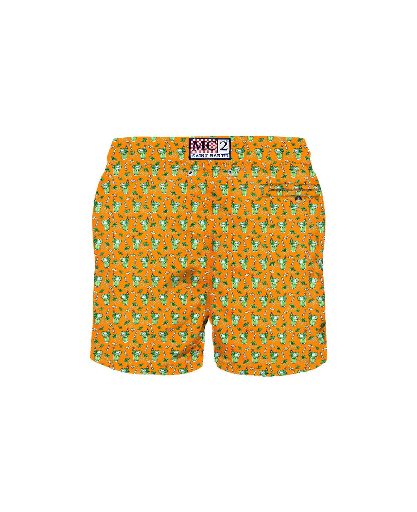 MC2 Saint Barth Man Light Fabric Swim Shorts With Mojito Print - ORANGE