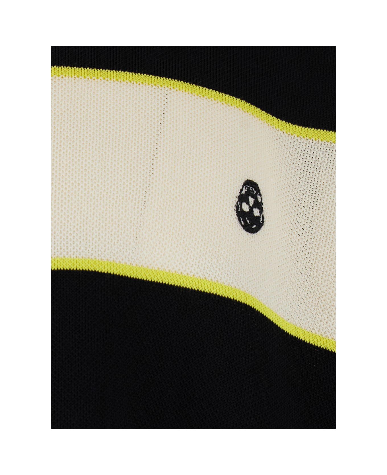 Alexander McQueen Black And White Long-sleeve Polo Shirt With Logo Patch On The Front And All-over Striped Motif In Cotton Blend Man - White/black