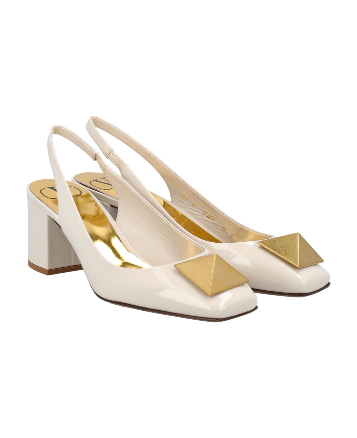 Valentino One Stud Patent Leather Slingback Pump - LIGHT IVORY