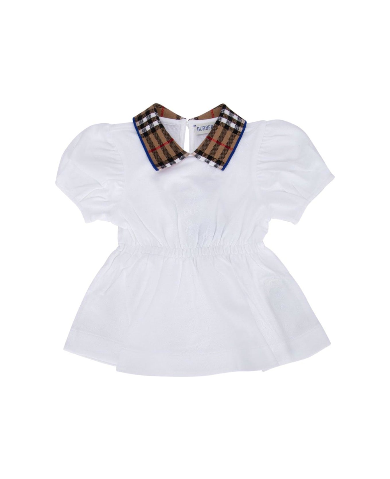 Burberry Check Collar Bloomer Dress - White