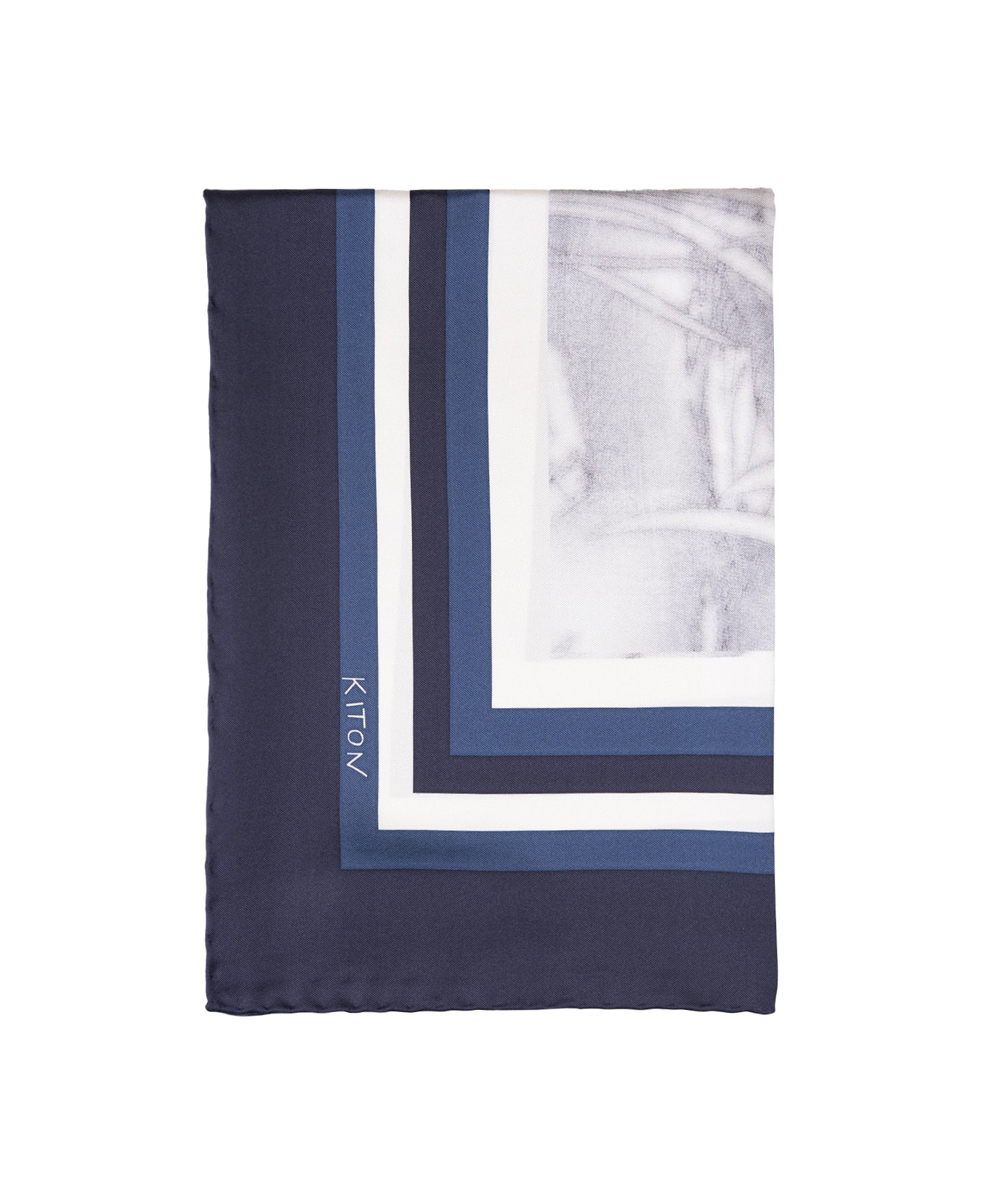 Kiton Blue Printed Silk Scarf - Blue