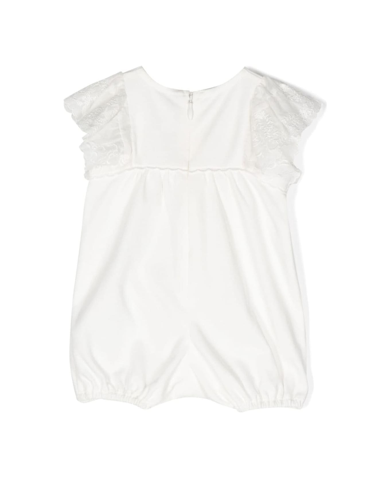 Chloé White Romper With Volant And Embroidered Logo In Cotton Girl - White
