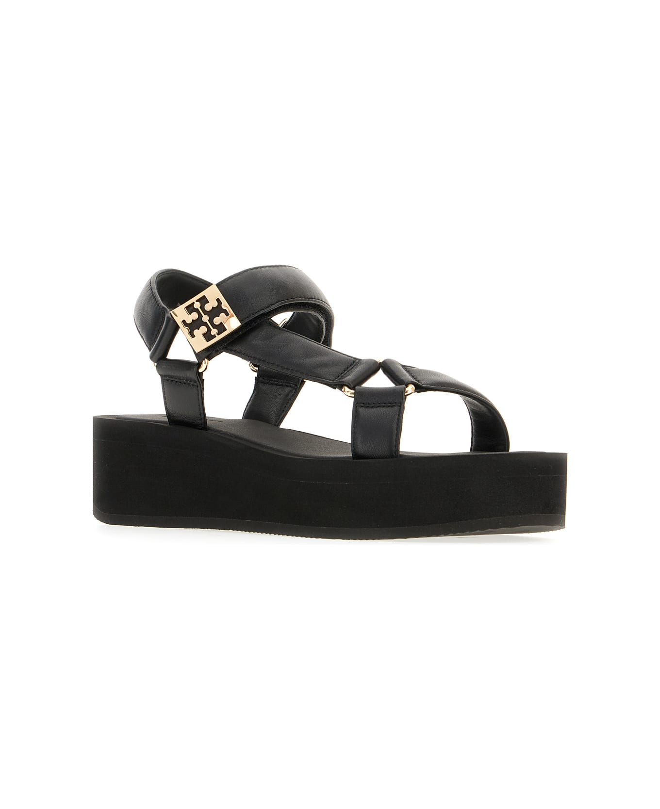 Tory Burch Black Nappa Leather Mellow Sandals - BLACK GOLD