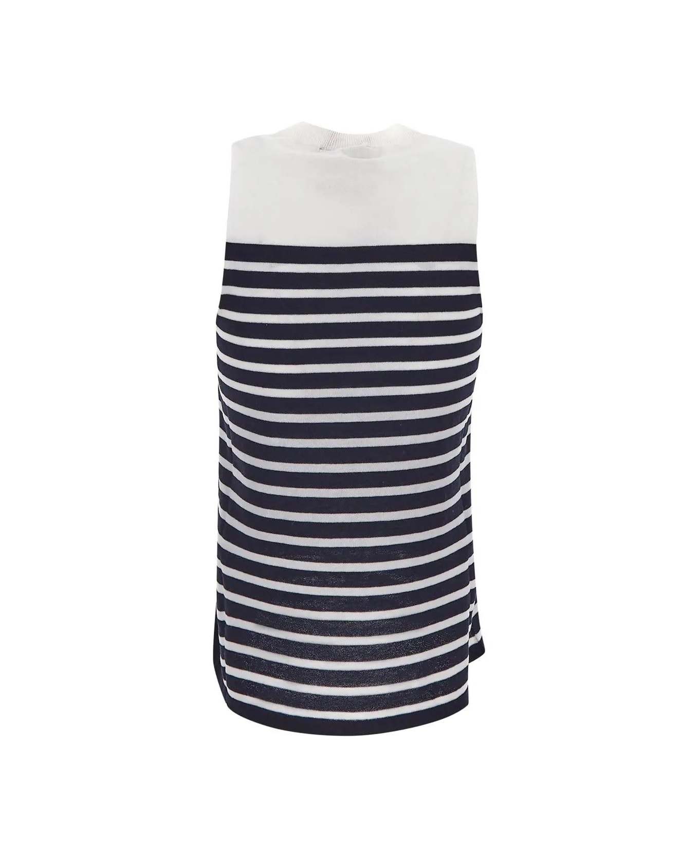 SEMICOUTURE Striped Sleeveless Knit - Notte Ivory
