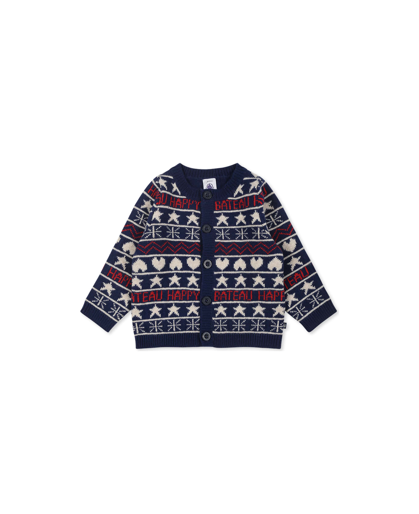 Petit Bateau Blue Cardigan For Baby Boy With Jacqaurd Pattern - Blue