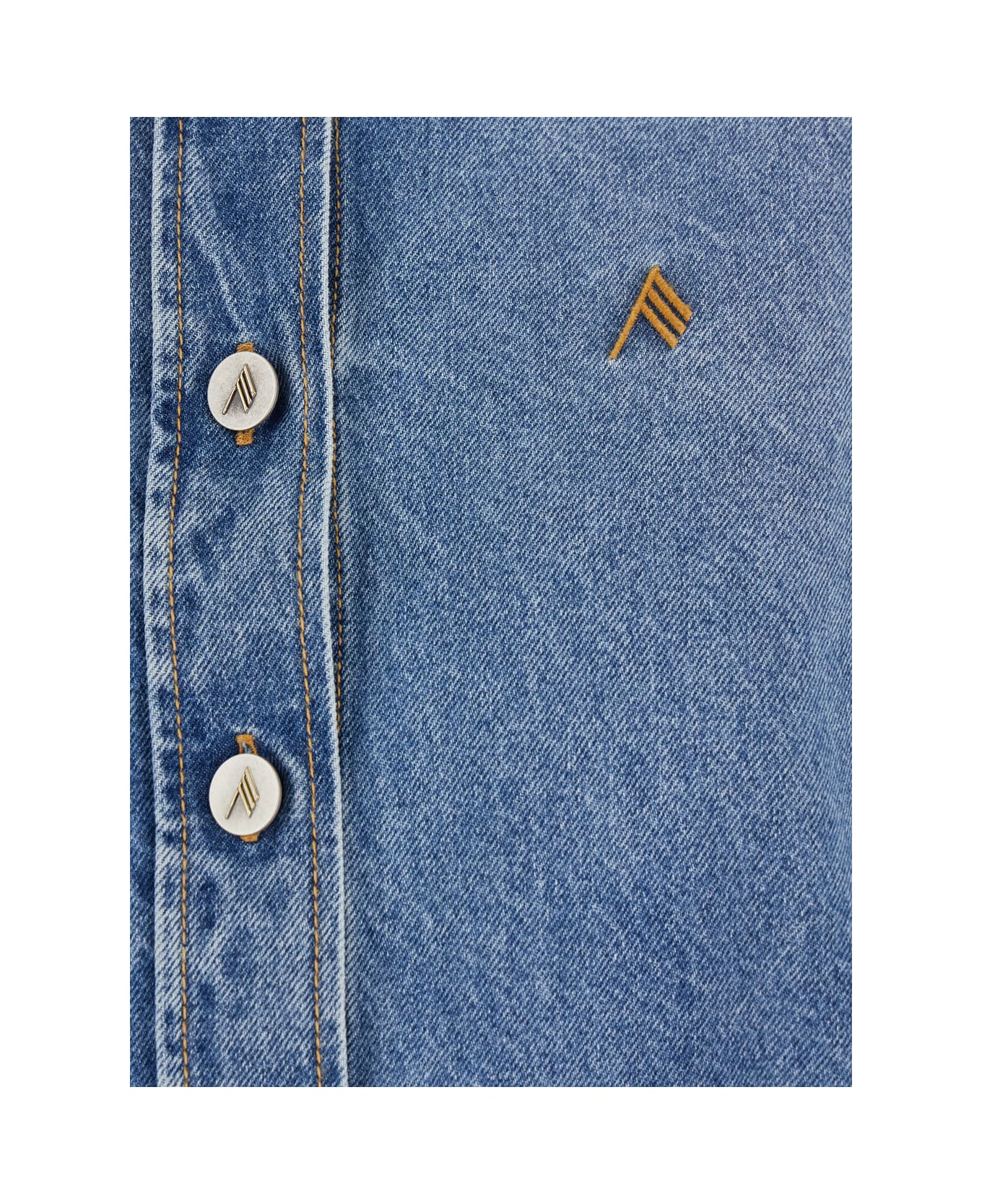The Attico Blue Shirt With Classic Collar And Embroidered Detail On The Front In Cotton Woman - Blu