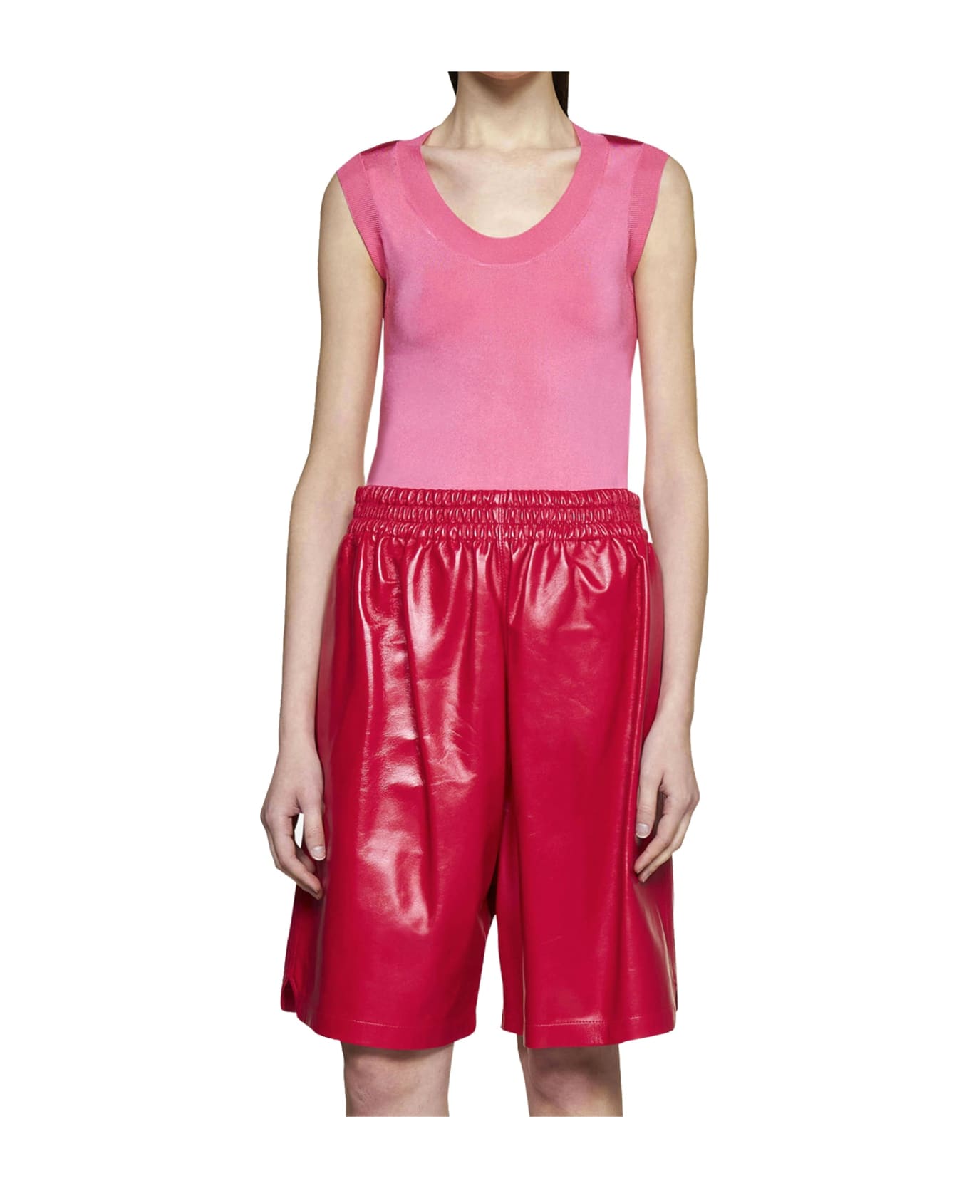 Bottega Veneta Leather Shorts - Red