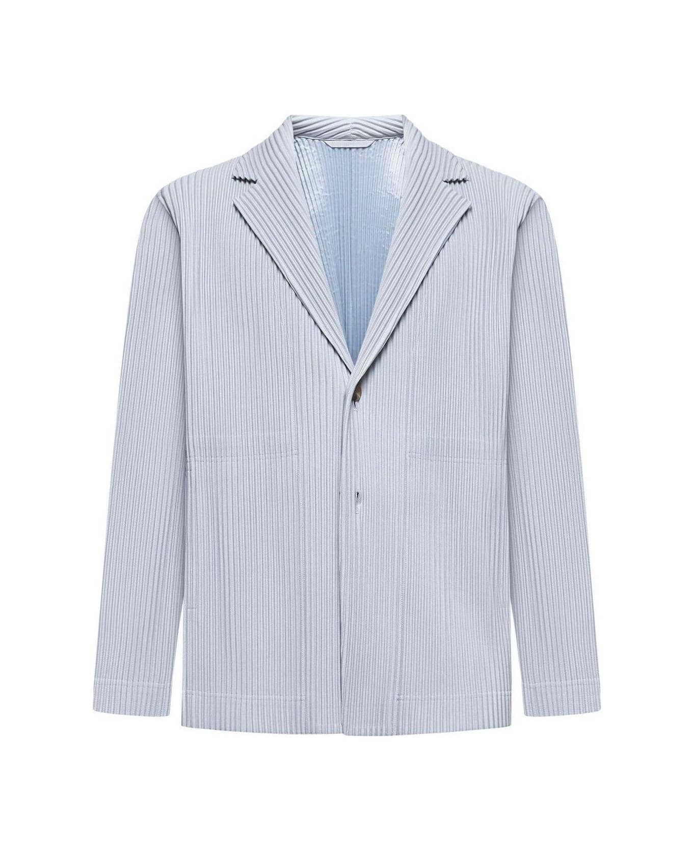 Homme Plissé Issey Miyake Single-breasted V-neck Blazer - Light Grey