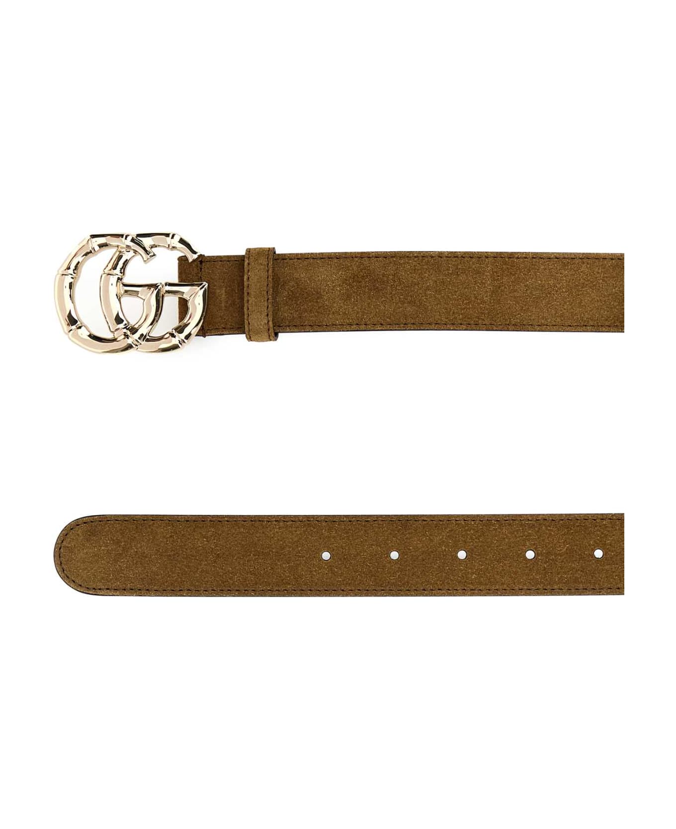 Gucci Biscuit Suede Belt - PEPPERBROWN