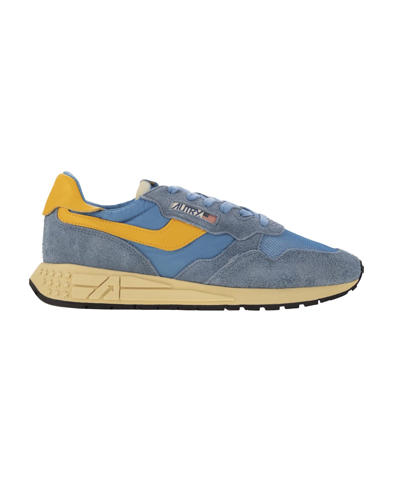 Autry Reelwind - Suede And Technical Textile Trainer - Light Blue/yellow