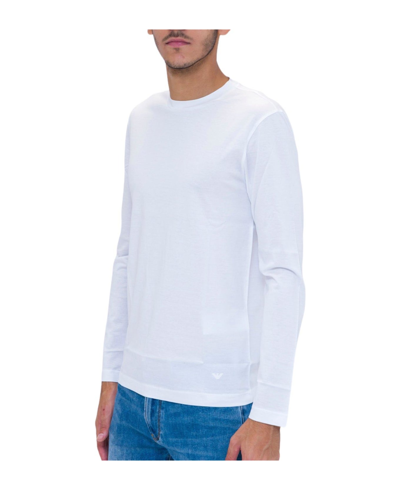 Emporio Armani Long-sleeved Crewneck Straight Hem Top - White