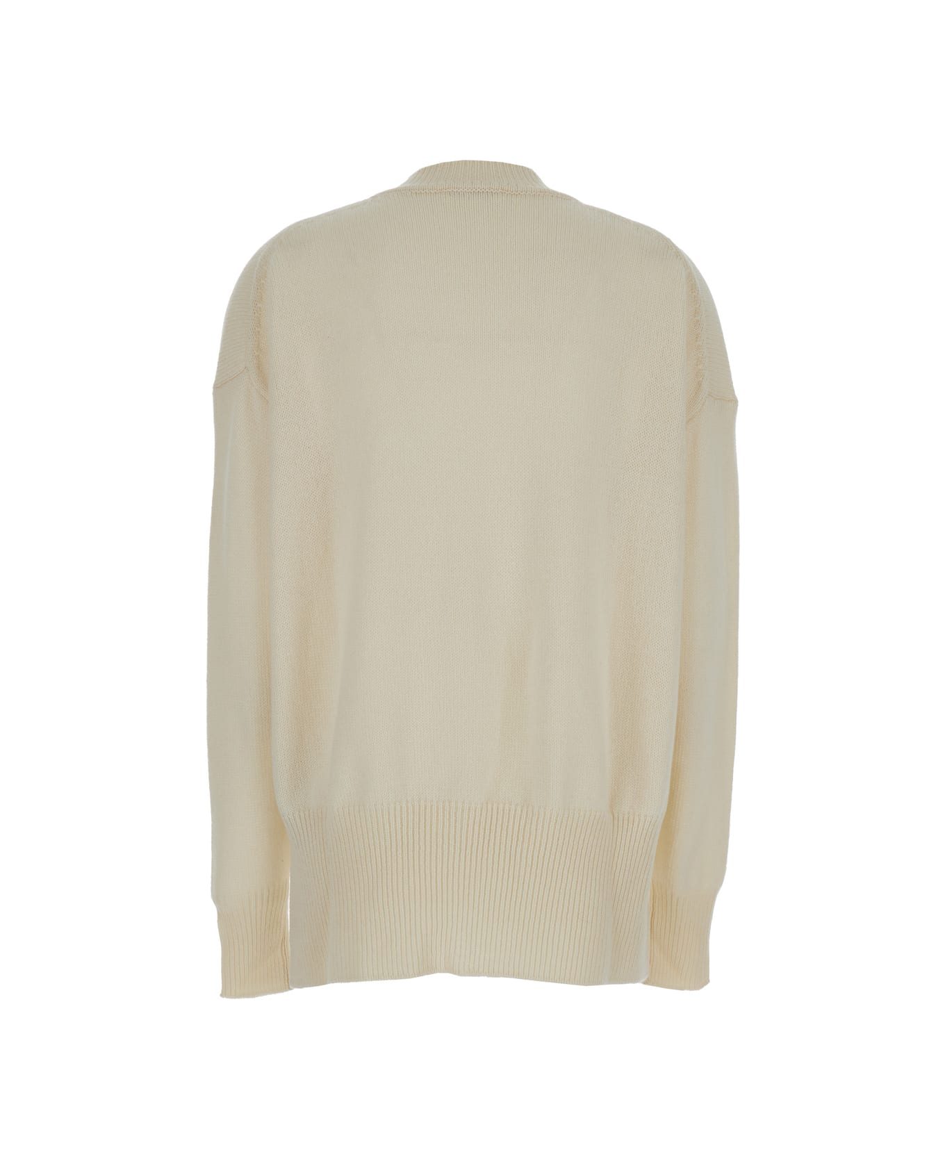 Jil Sander Cream Ribbed Pullover In Cashmere Woman - White ニットウェア