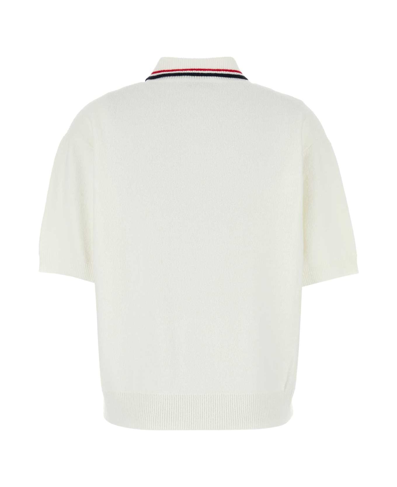 Miu Miu White Stretch Terry Fabric Polo Shirt - BIANCO