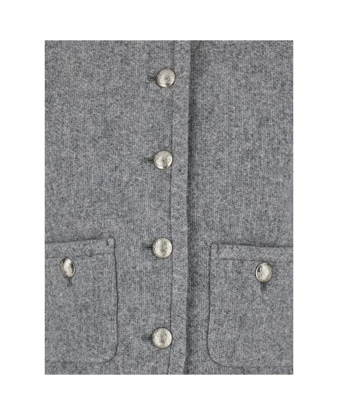 Dunst Grey Crewneck Jacket With Buttons On The Front In Wool Blend Woman - Grey