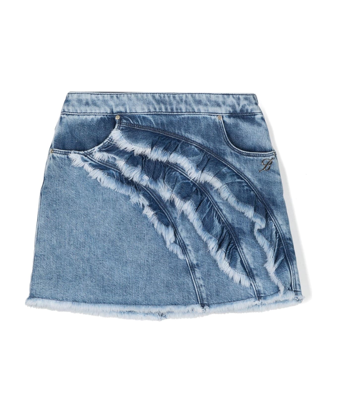 Miss Blumarine Denim Mini Skirt With Ruffles - Blu