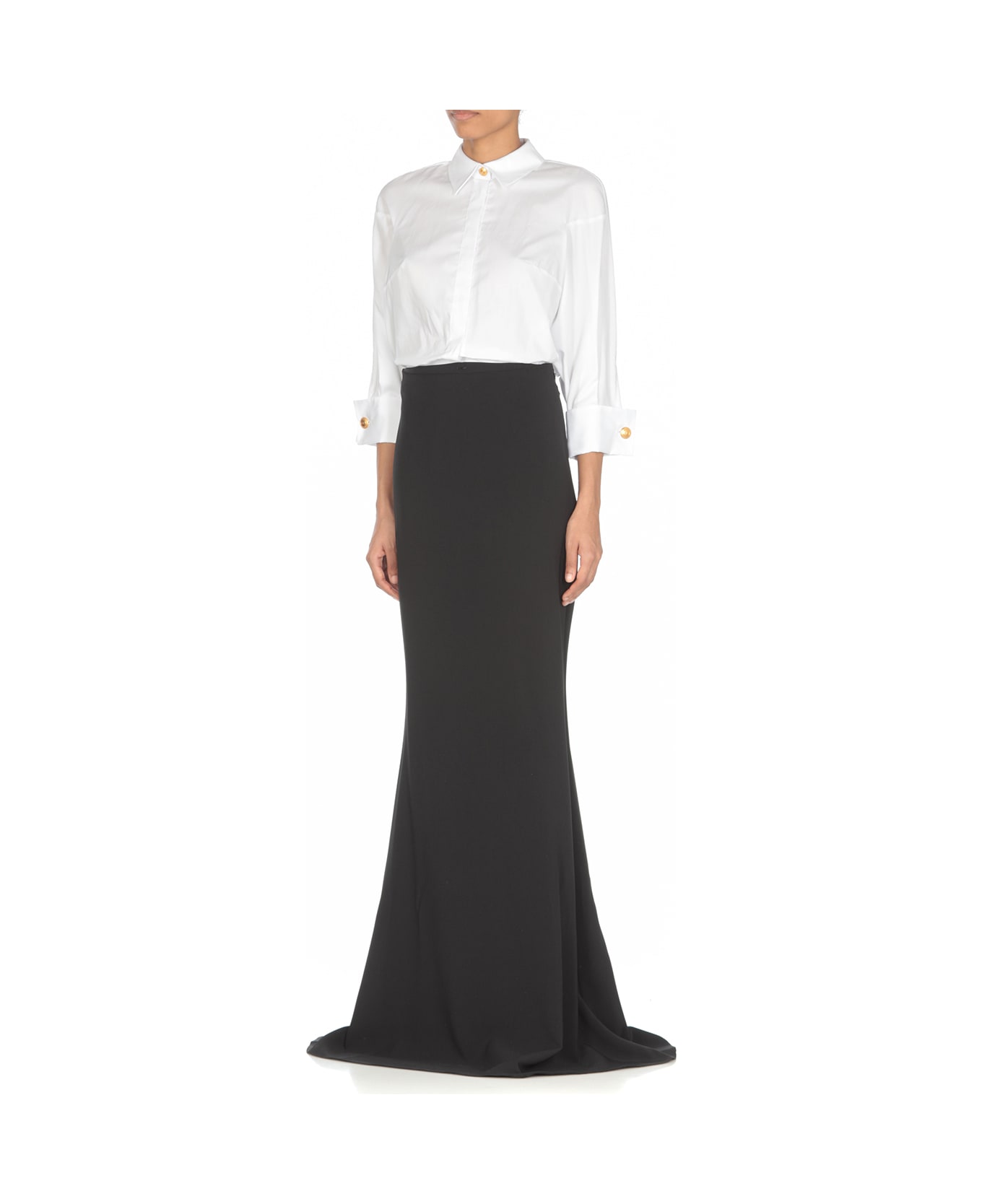 Elisabetta Franchi Combined Red Carpet Dress In Cotton And Crepe - White/black