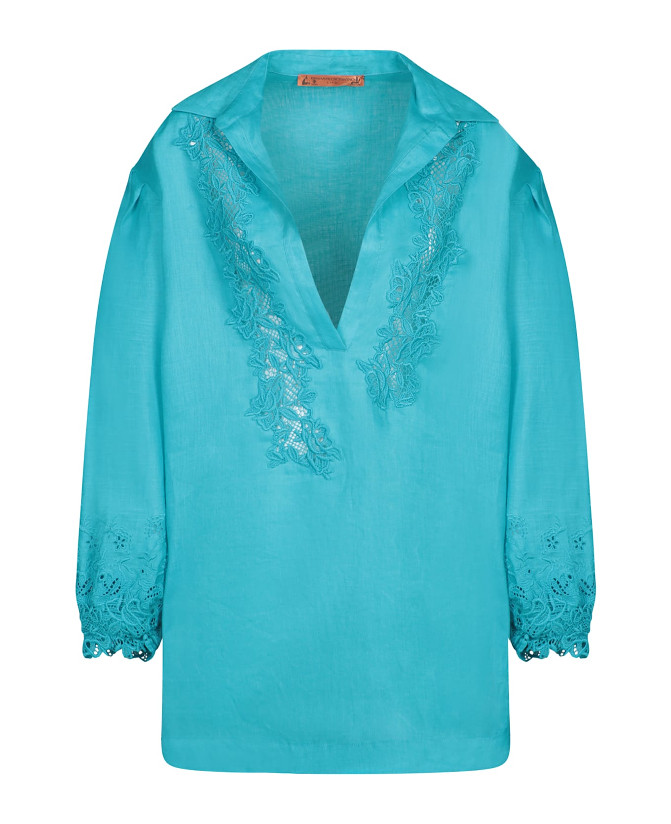 Ermanno Scervino Embroidered Blue Shirt - Blue