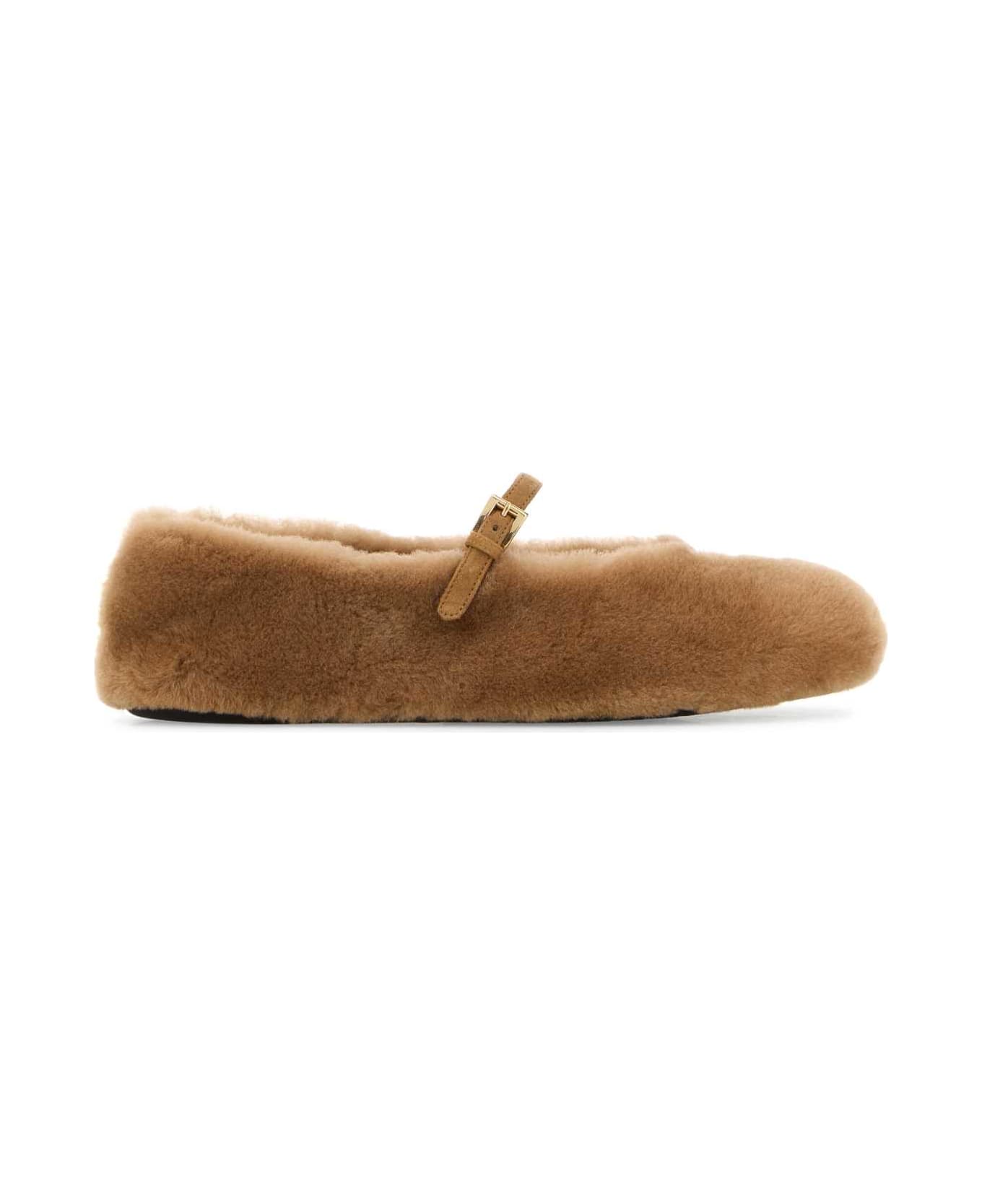 Prada Camel Shearling Ballerinas - CARAMEL