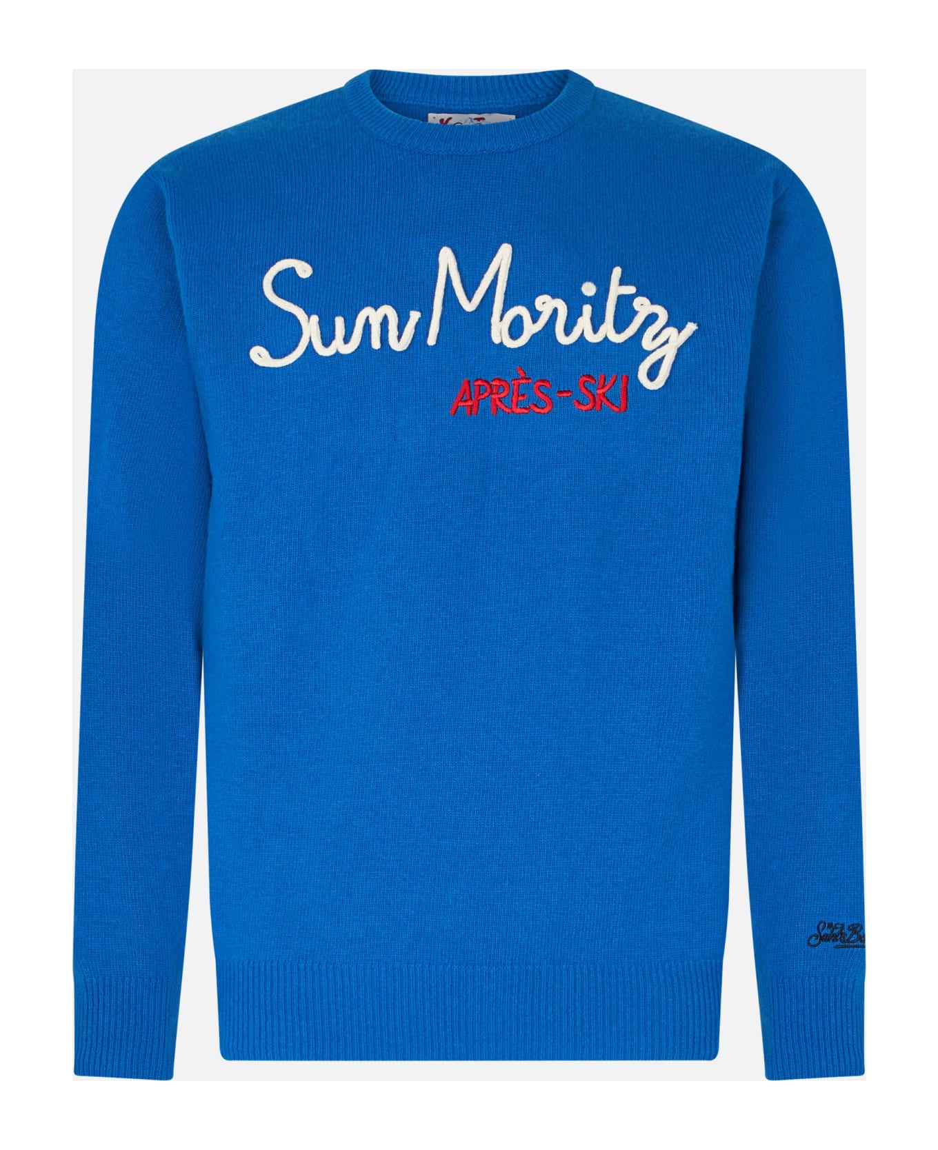 MC2 Saint Barth Man Crewneck Sweater With Sun Moritz Après Ski Embroidery - SKY
