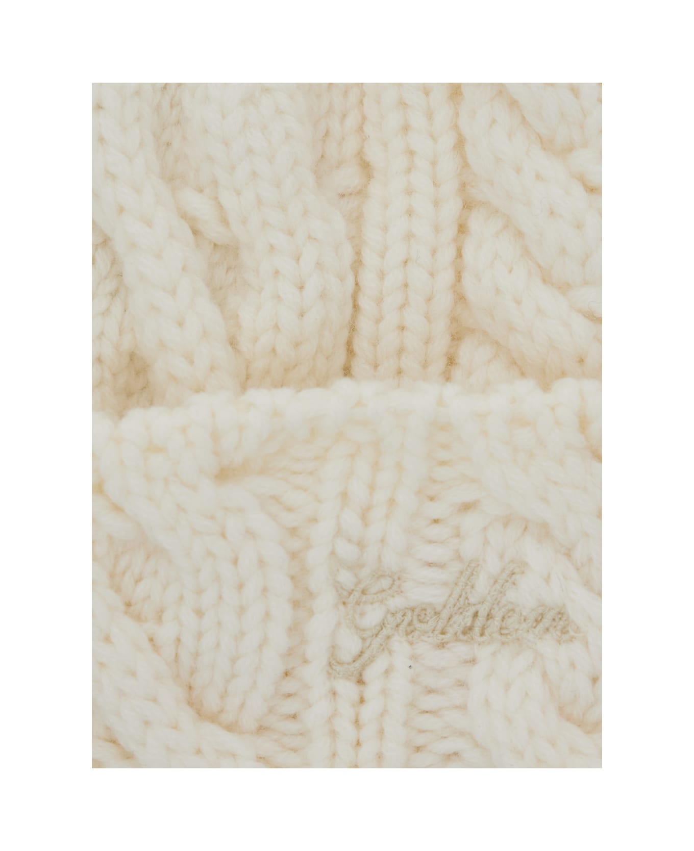Golden Goose White Cable Knit Beanie With Pompon In Wool Girl - White