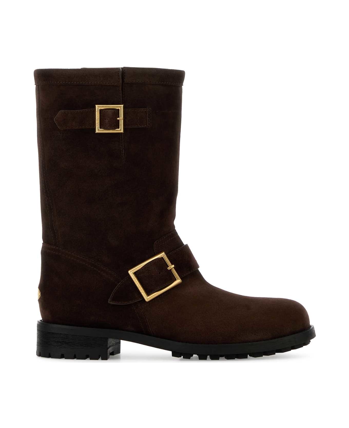 Jimmy Choo Chocolate Suede Biker Ankle Boots - CHOCOLATE