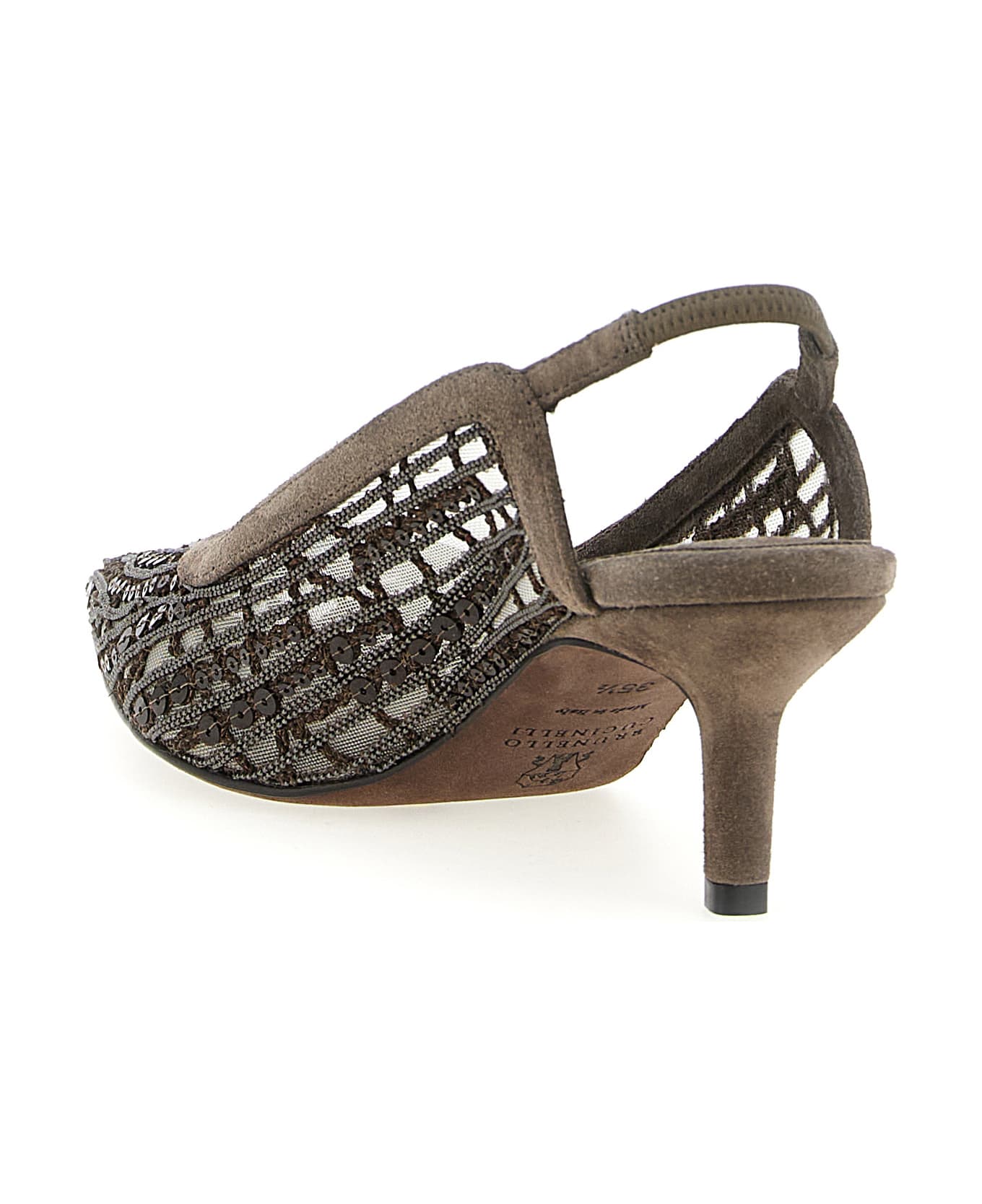 Brunello Cucinelli 'city Glistening Abstract Embroidery' Slingback - Brown