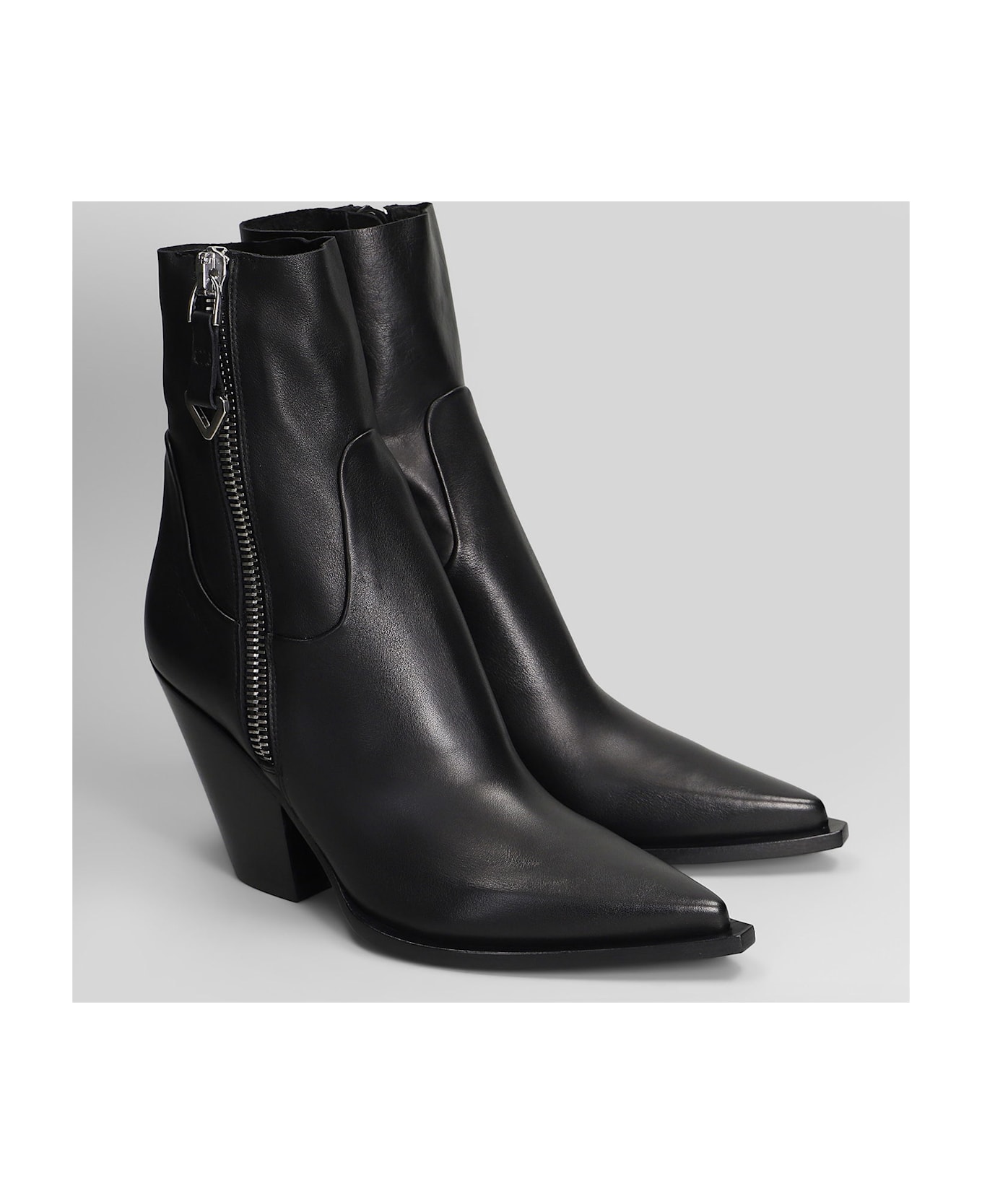 Elena Iachi Texan Ankle Boots In Black Leather - black