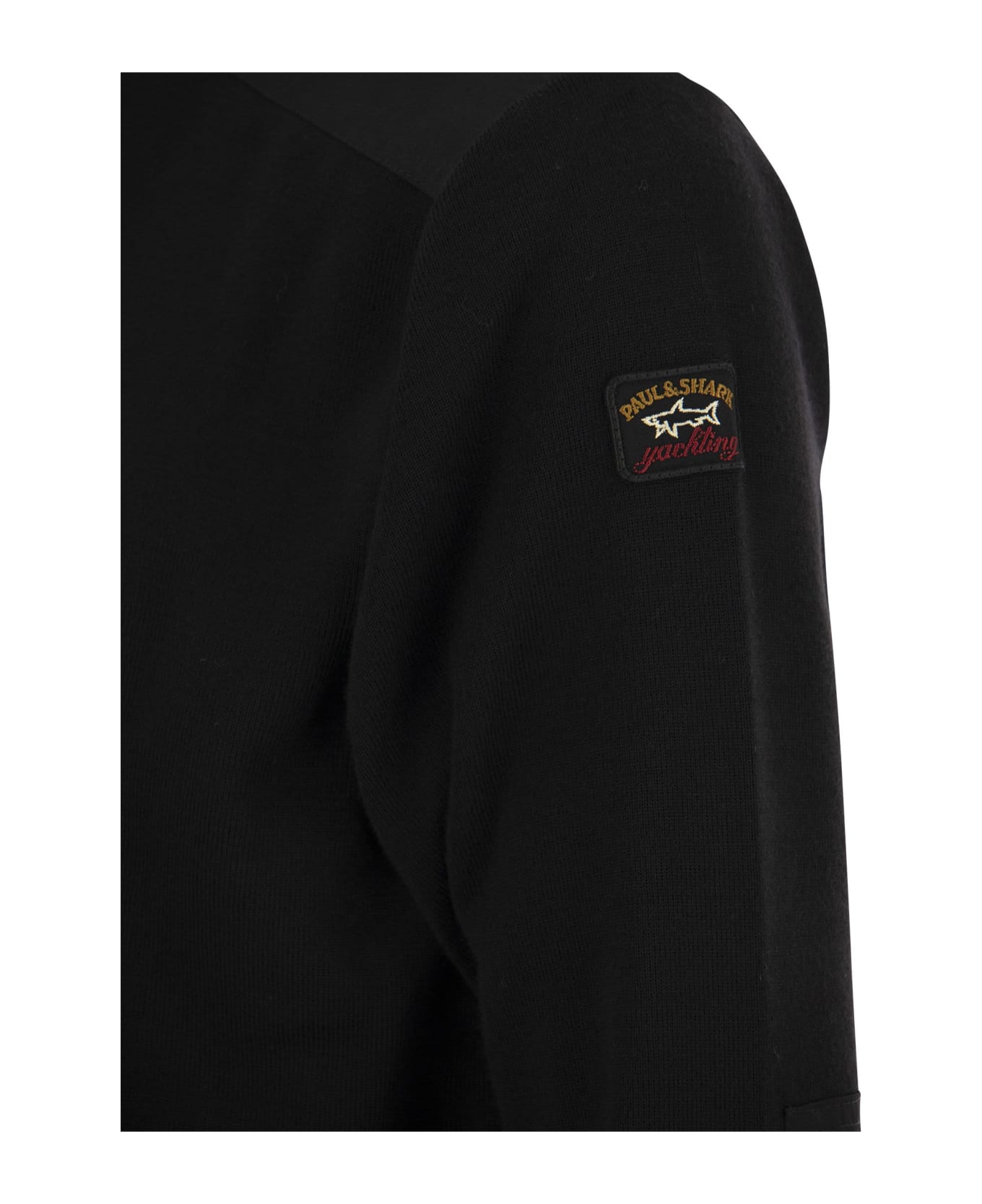 Paul&Shark Wool Crew Neck With Iconic Badge - Black ニットウェア