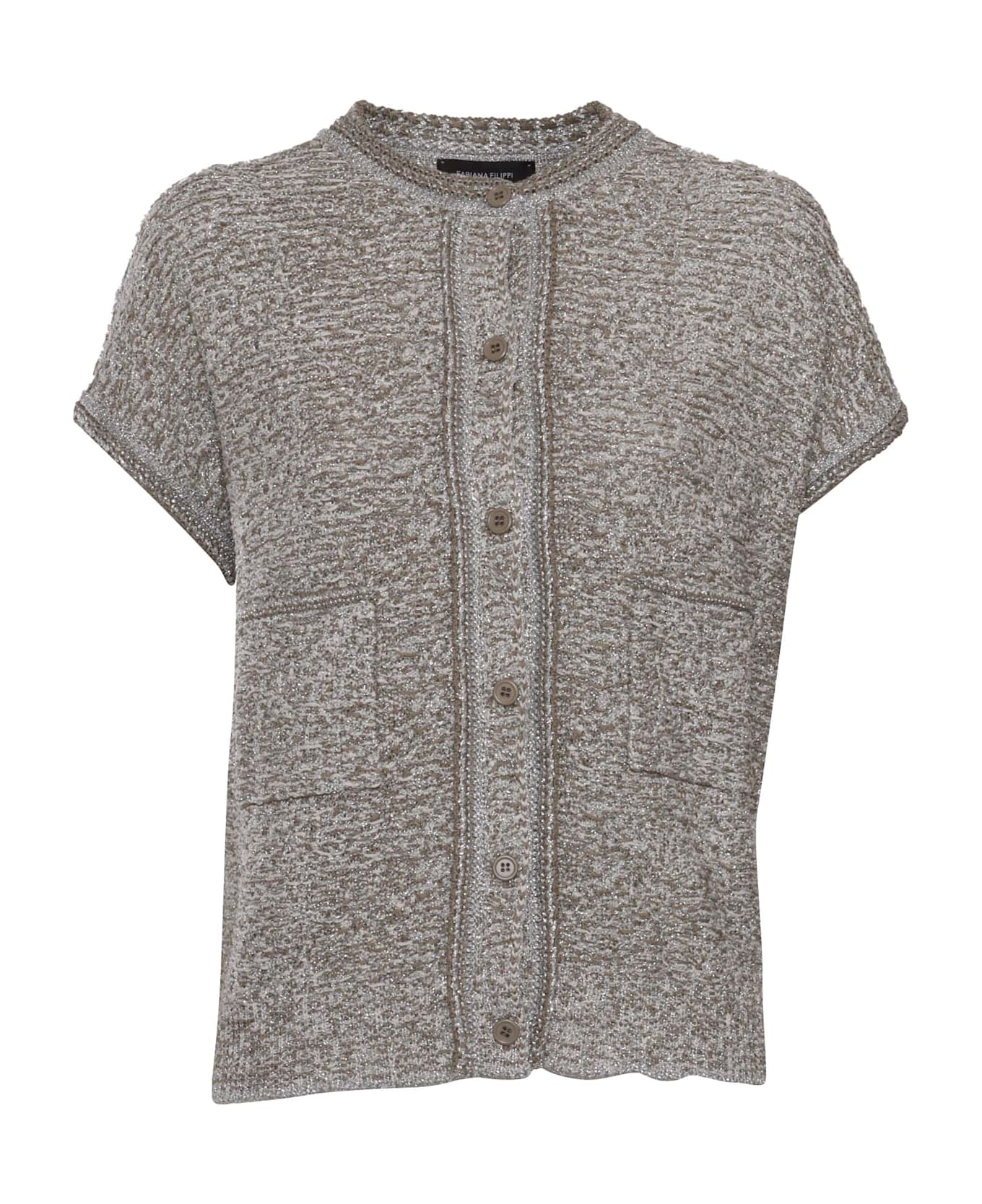 Fabiana Filippi Lurex Tweed Cape Sleeve Crew Neck Cardigan - BROWN