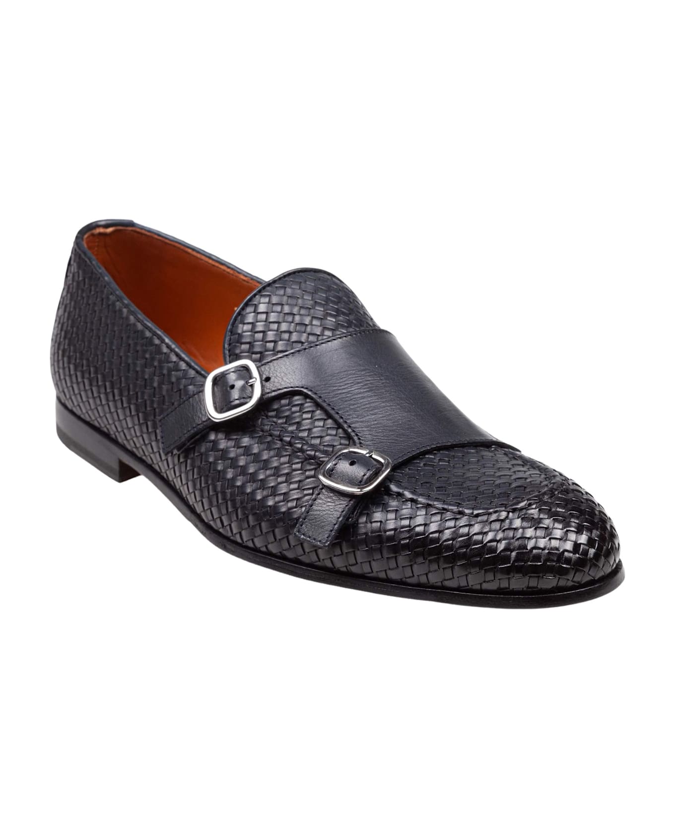 Doucal's Double Adler Moccasin With Double Buckle In Woven Leather Color Blue - BLUE