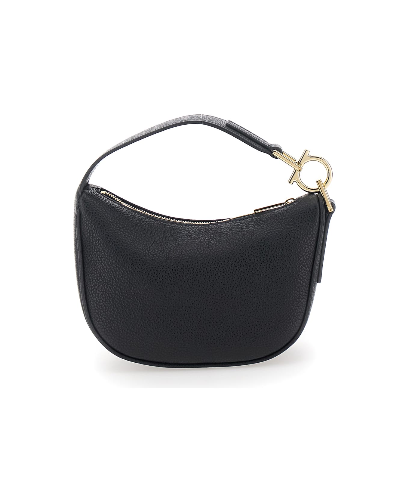Ferragamo Black Handbag With Top Handle With Gancini And Embossed Logo Lettering On The Front In Grained Leather Woman - Black トートバッグ