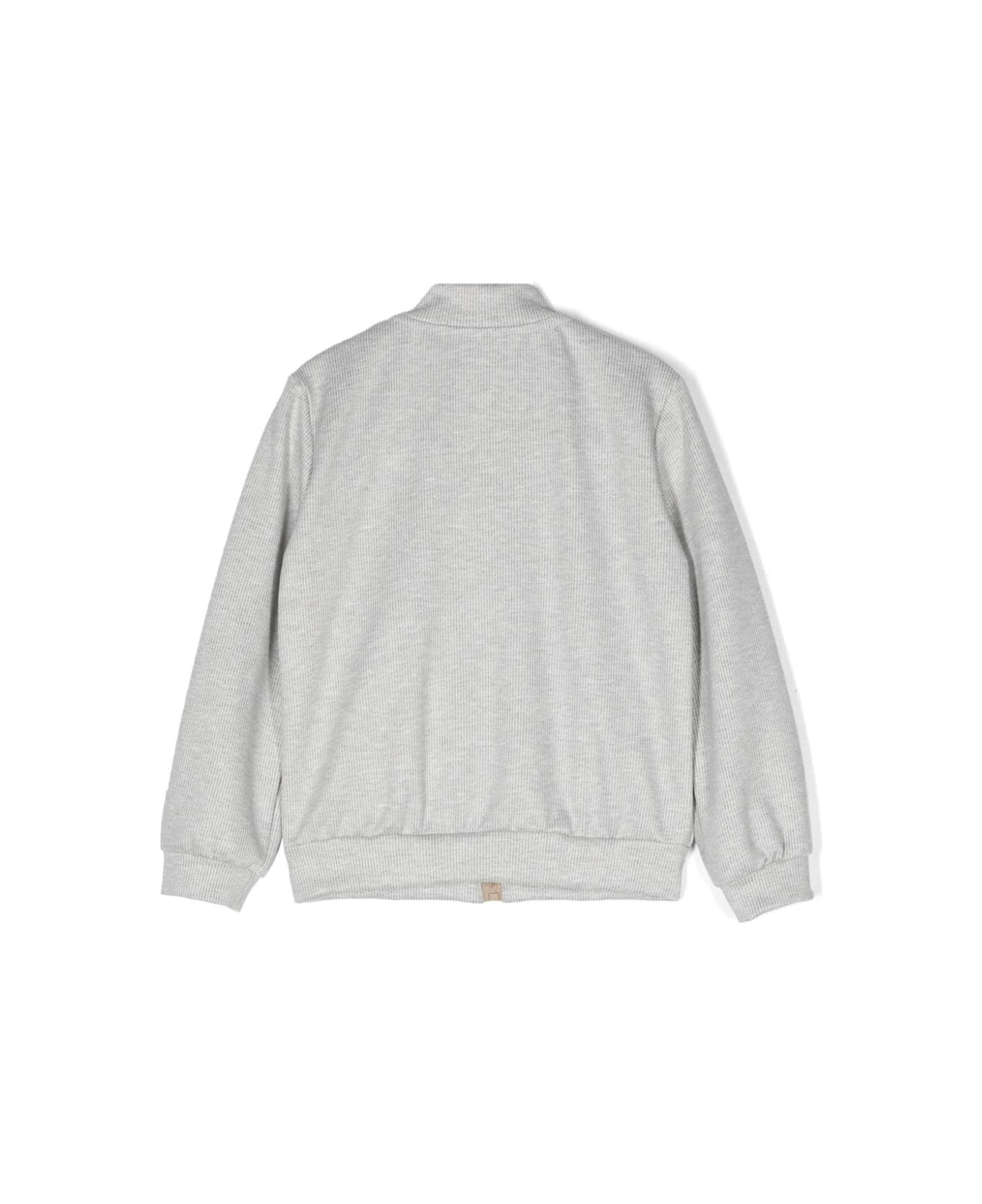 Eleventy Grey Striped Sweatshirt With Beige Zip - Grey