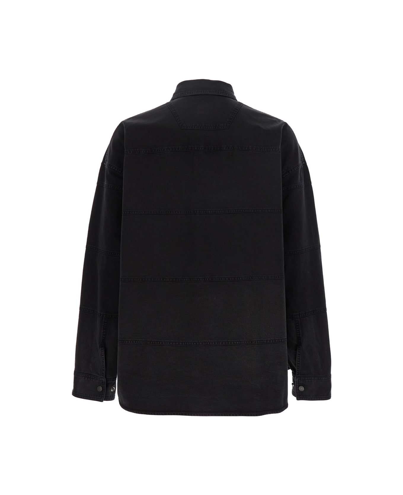 Juun.J Black Shirt With Classic Collar And Tonal Logo Lettering Embroidery On The Front In Denim Man - Black