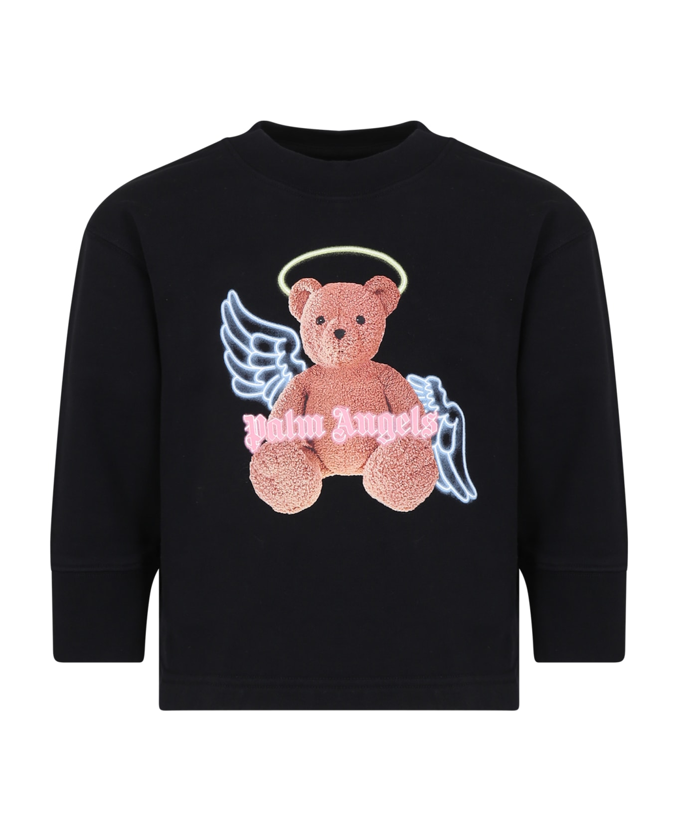 Palm Angels Black Sweatshirt For Girl With Bear - BLACK/BROWN ニットウェア＆スウェットシャツ