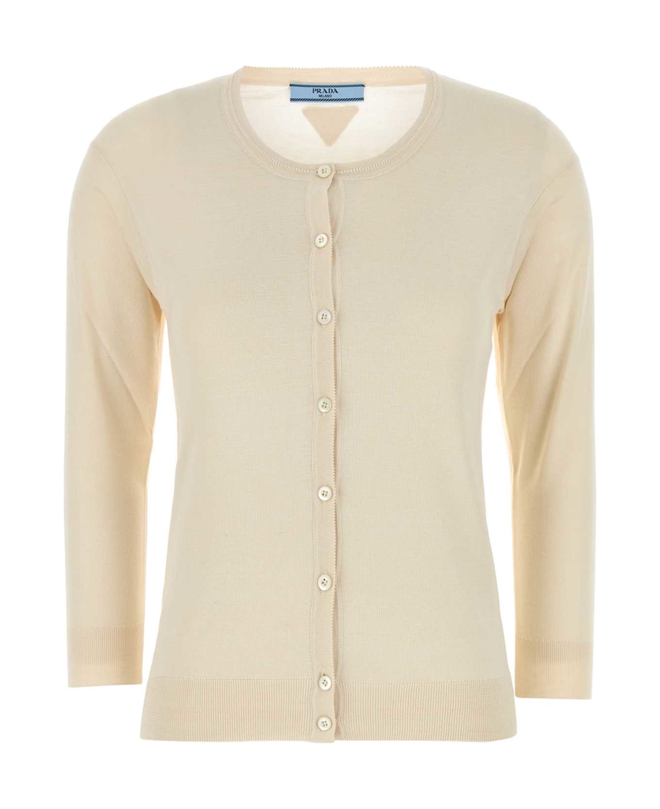 Prada Sand Silk Blend Cardigan - NATURALE