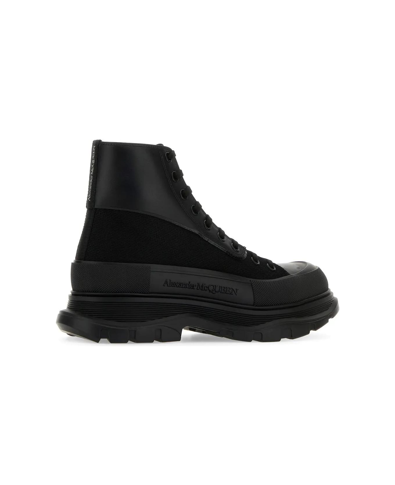 Alexander McQueen Black Canvas And Leather Boxer Ankle Boots - BLACKOF.WHITESILVE