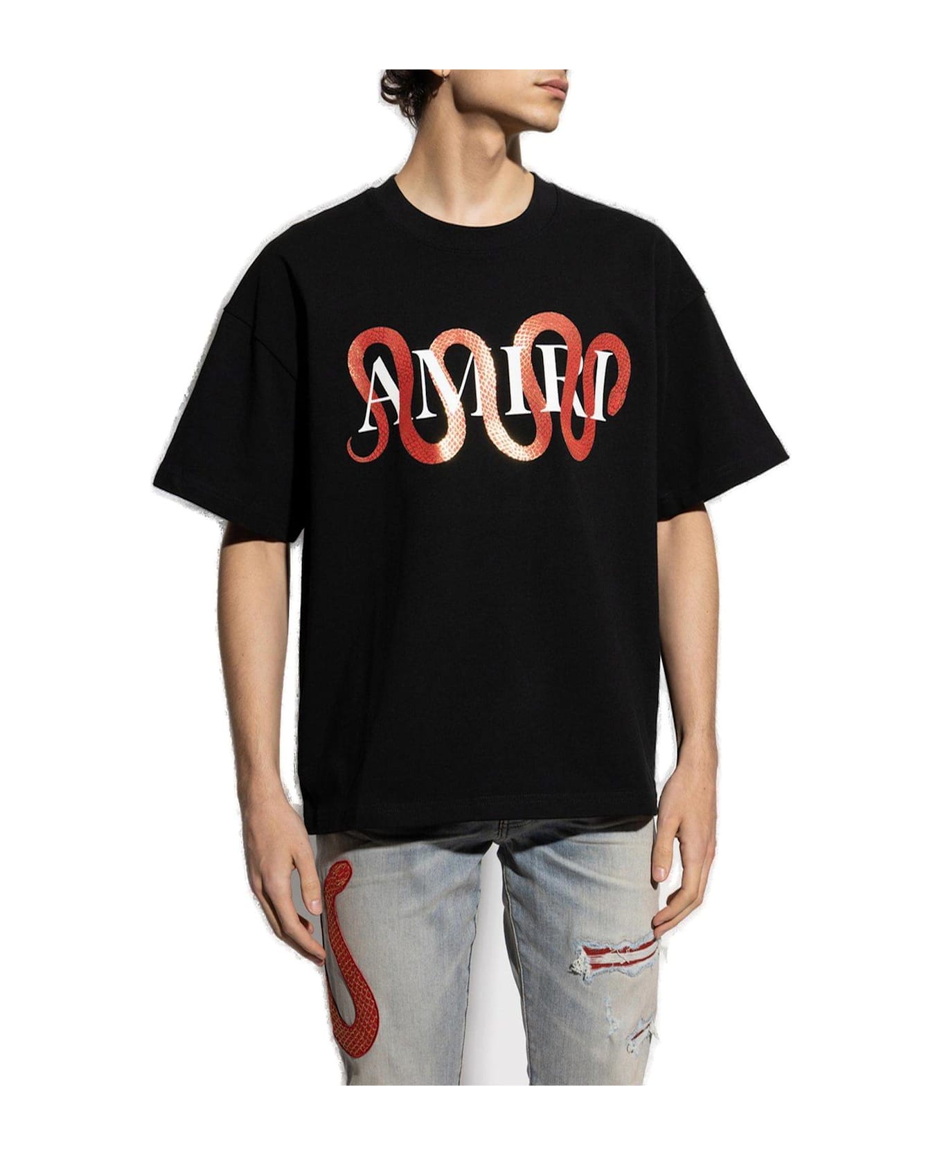 【送料&関税込】AMIRI snake White Crewneck T-shirt With Maxi Amiri Snake White Crewneck T-shirt With Maxi Logo Print On