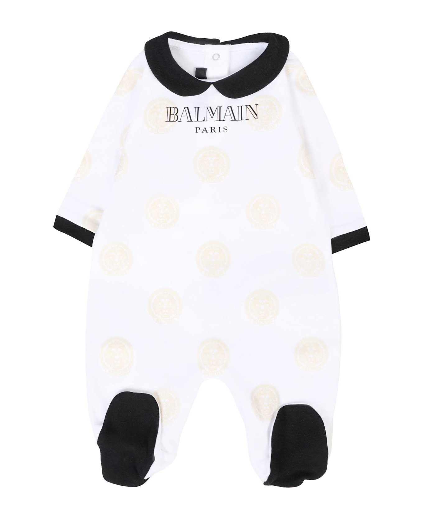 Balmain White Babygrow Set For Babykids With Logo - White