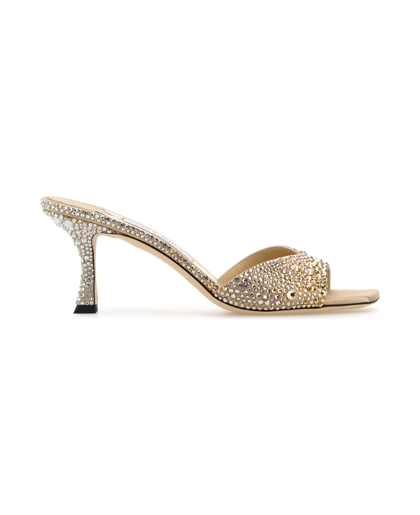 Jimmy Choo Embellished Satin Skye Mules - GOLDCRYSTAL