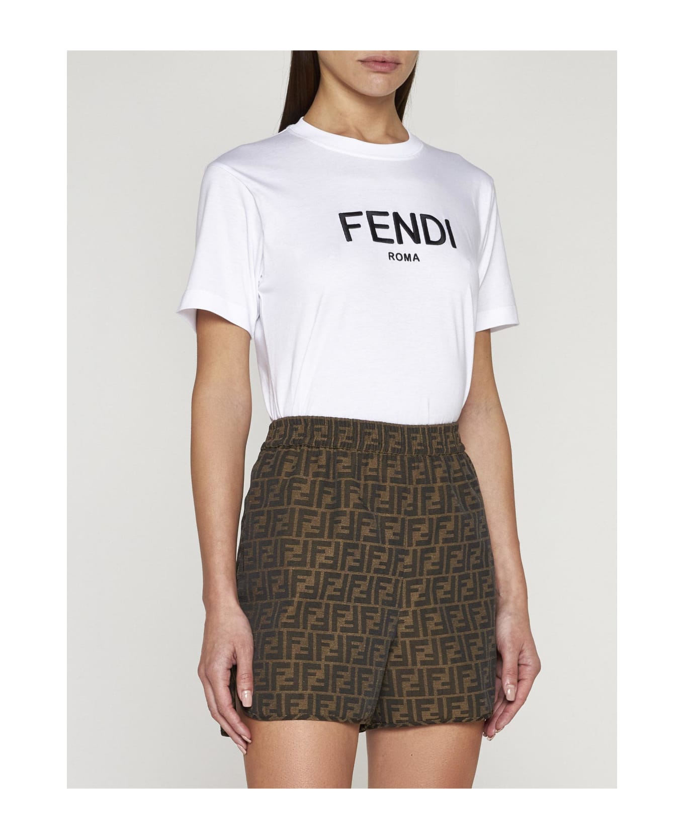 Fendi Ff Logo Cotton-blend Shorts - W Tobacco