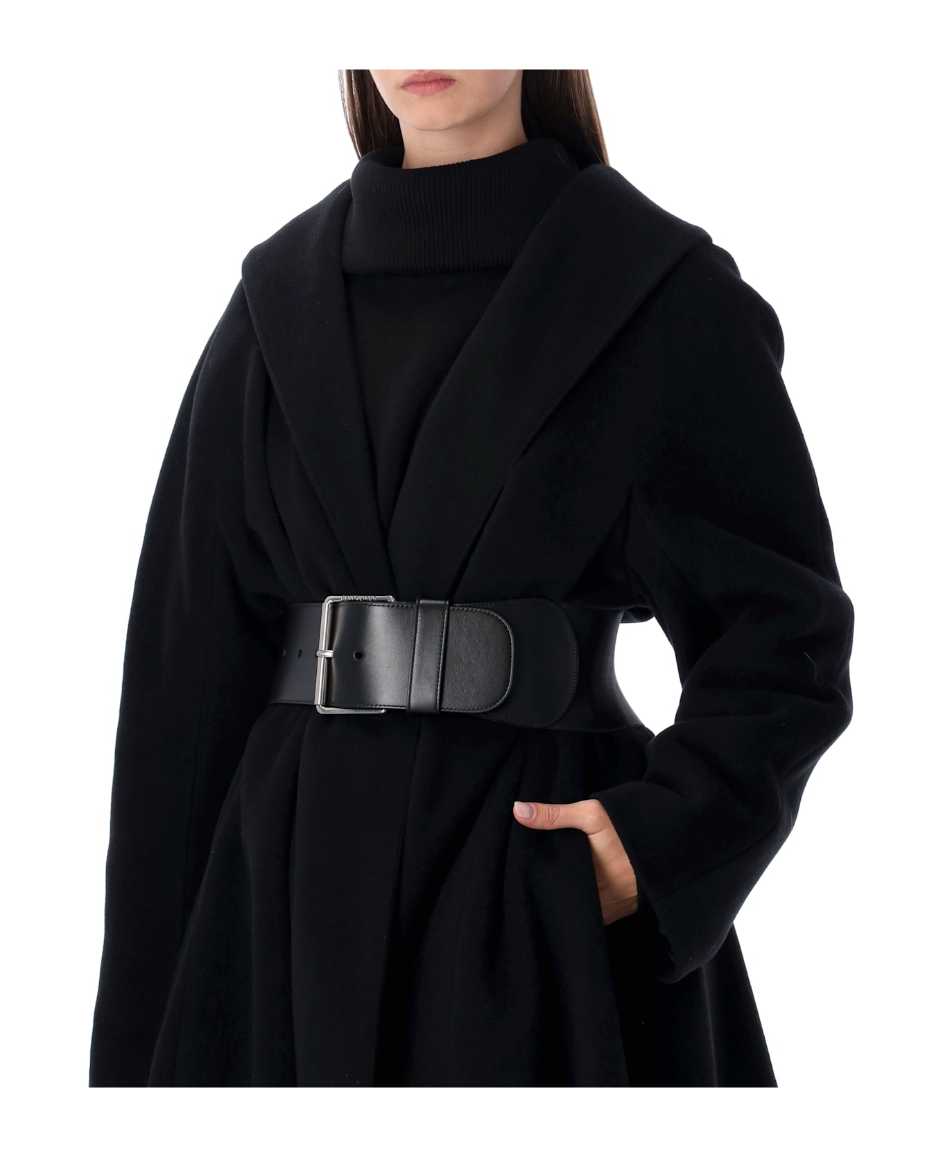 Balenciaga Black Wool Wrap Coat - BLACK