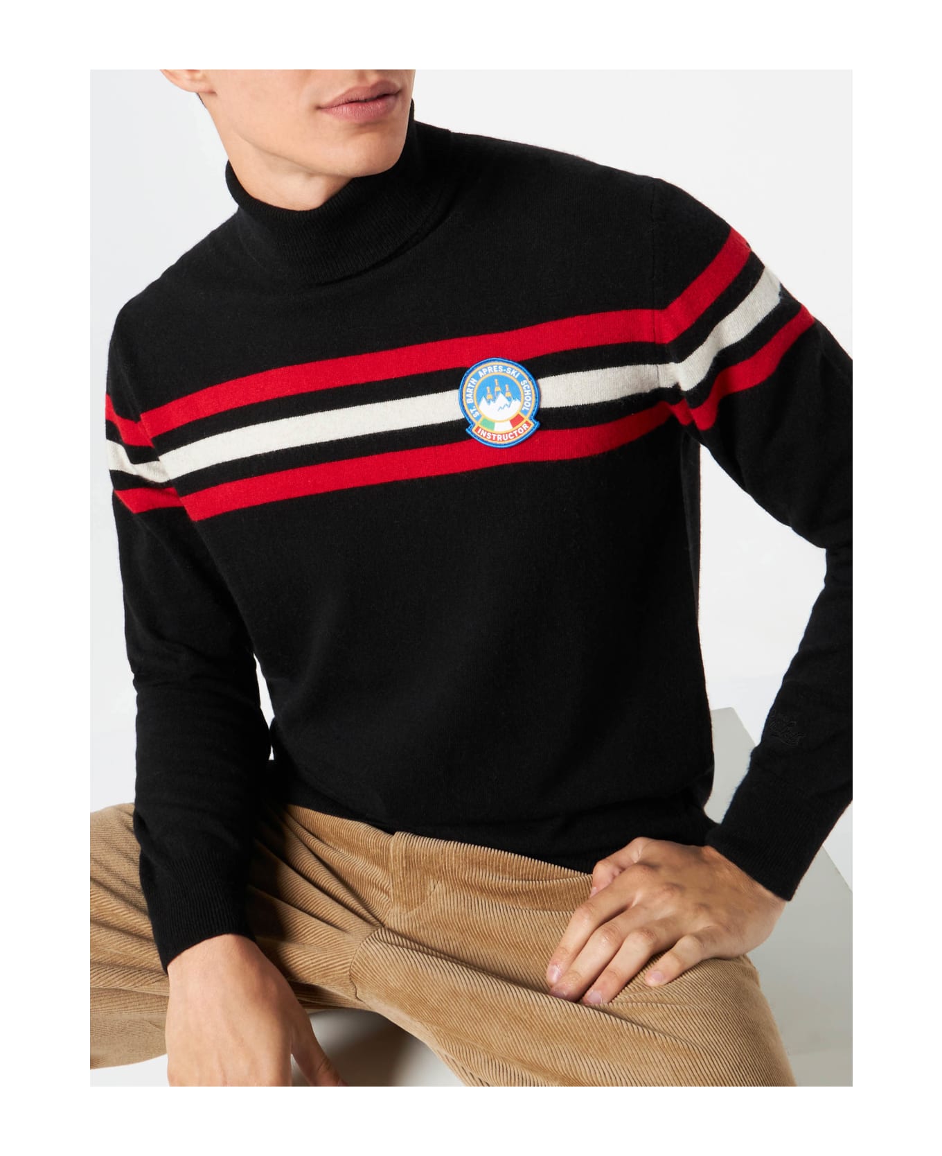 MC2 Saint Barth Blended Cashmere Turtle Neck Sweater With Patch - BLACK