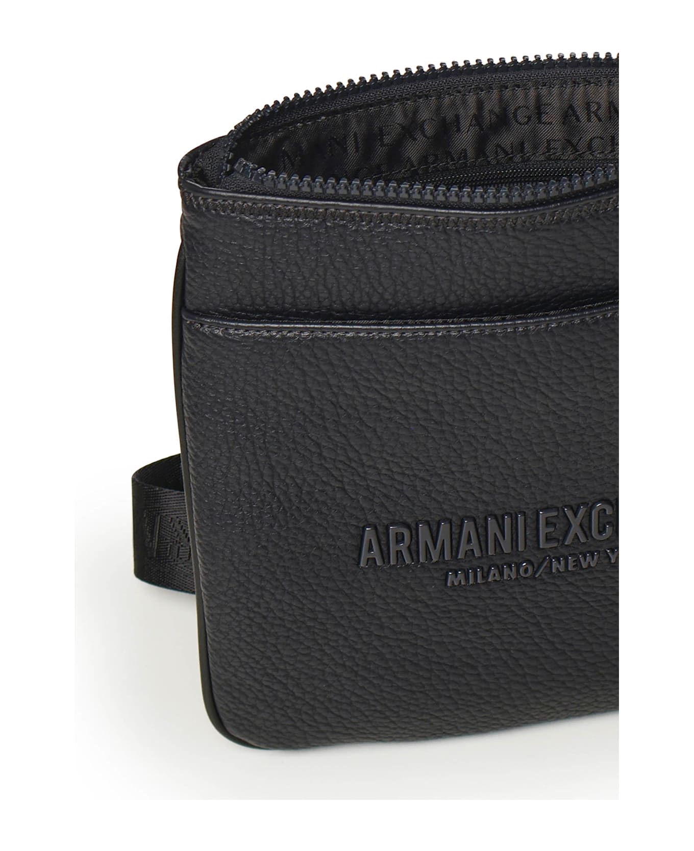 Armani Exchange Black Flat Shoulder Bag In Imitation Leather - Deep navy
