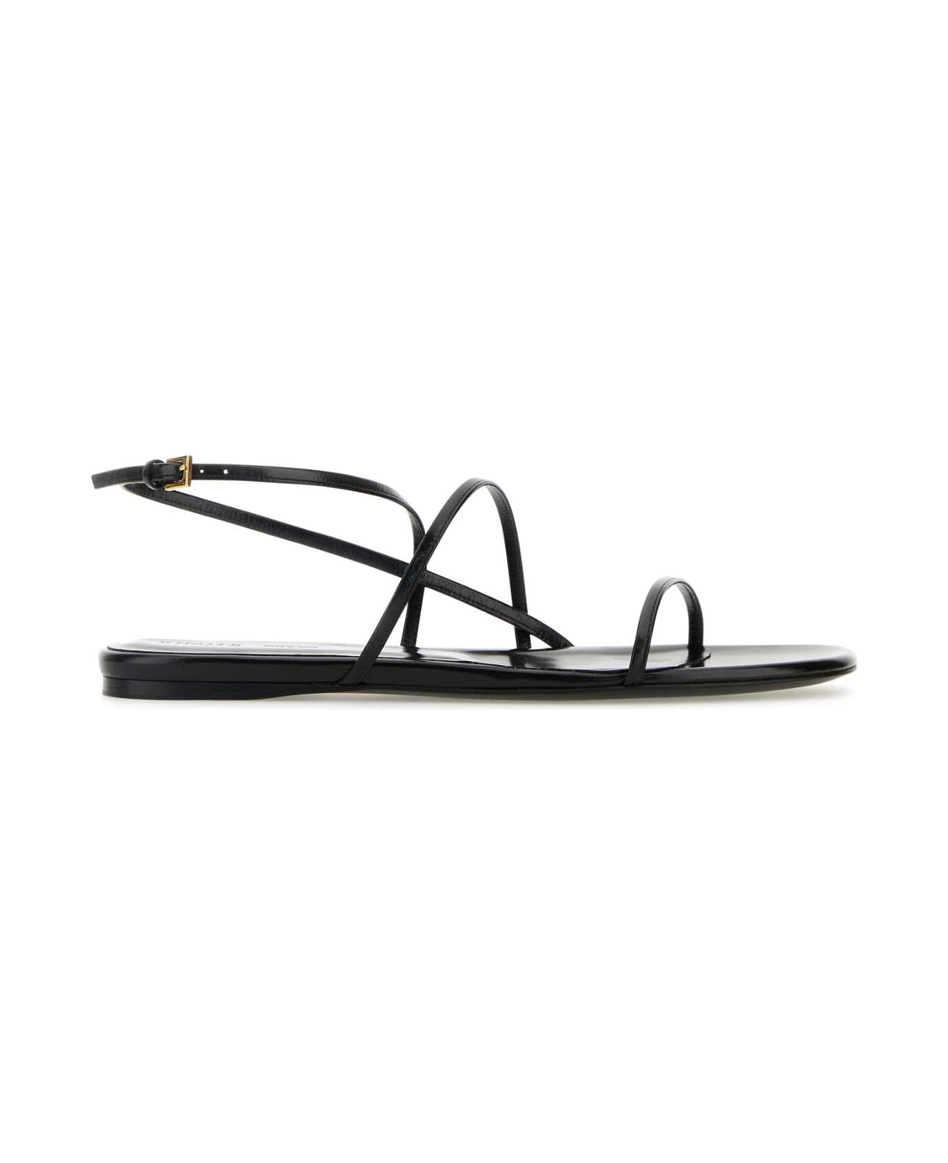 Khaite Black Leather Loop Sandals - BLACK