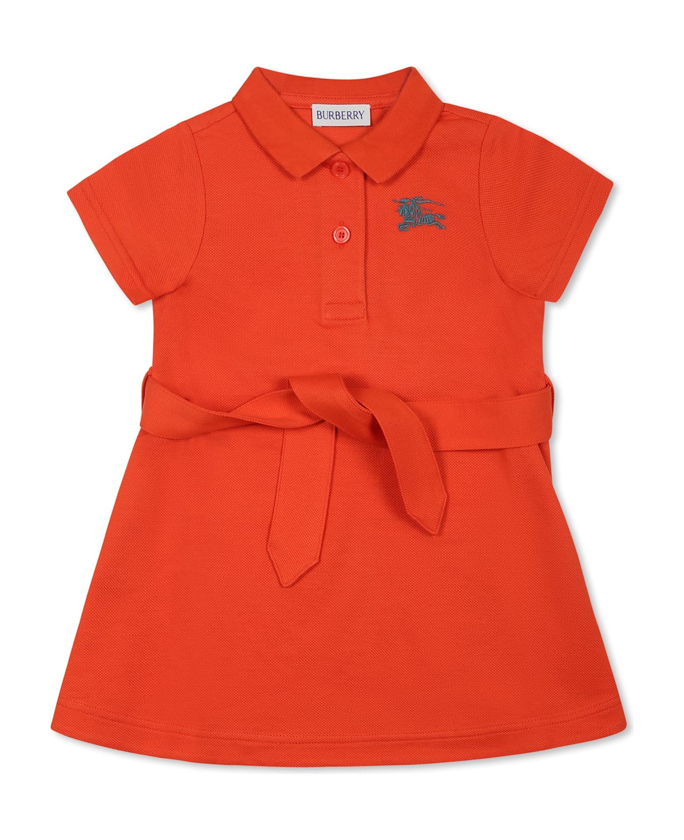 Burberry Orange Dress For Baby Girl With Equestrian Knight - Orange