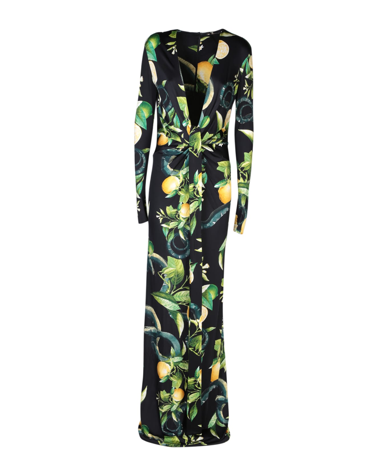 Roberto Cavalli Long Black Dress With Lemons Print - Black